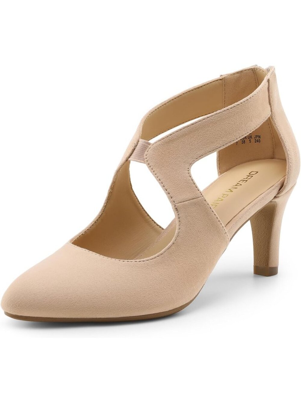 Women's Nude Faux Suede Stylish Pumps Closed Pointed Toe Back Zip Kitten Heels
